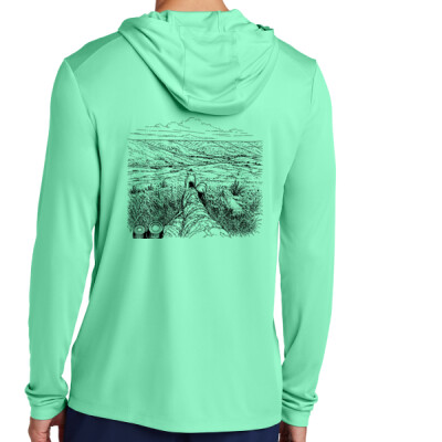 Unisex Drifit Long Sleeve Hooded Tee - Cade with Nature Silhouette Thumbnail