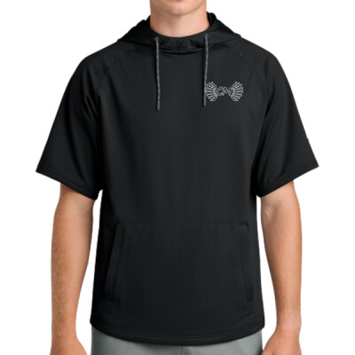 Unisex Richardson Performance Fleece Short Sleeve Hoodie - CM Outline Logo White Thumbnail