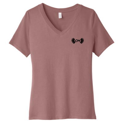 Ladies Relaxed Jersey V-Neck Tee - CM Logo Black Thumbnail