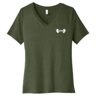Ladies Relaxed Jersey V-Neck Tee - CM Logo White Thumbnail