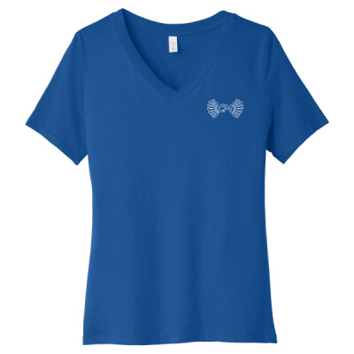 Ladies Relaxed Jersey V-Neck Tee - CM Outline Logo White Thumbnail